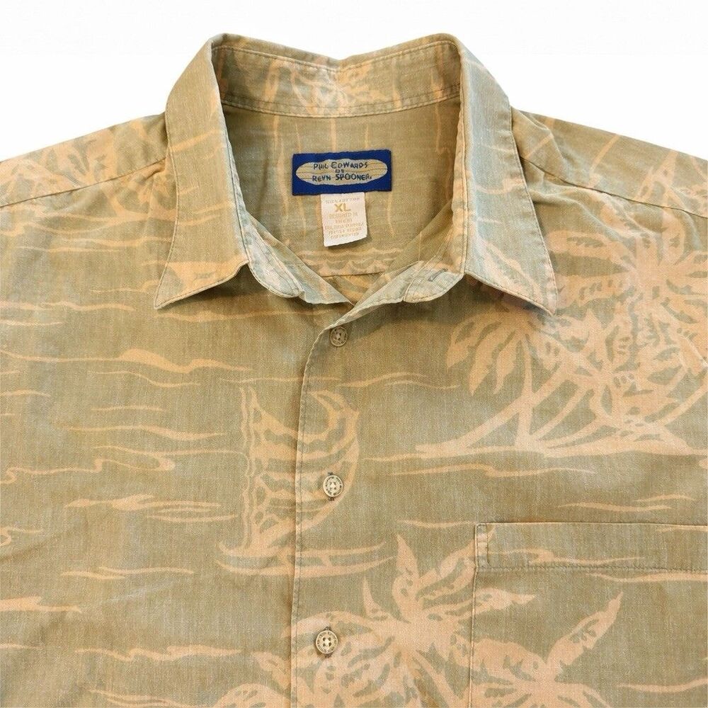Reyn Spooner Phil Edwards XL Hawaiian Shirt Green Reverse Print Aloha Canoe Palm - Picture 4 of 4
